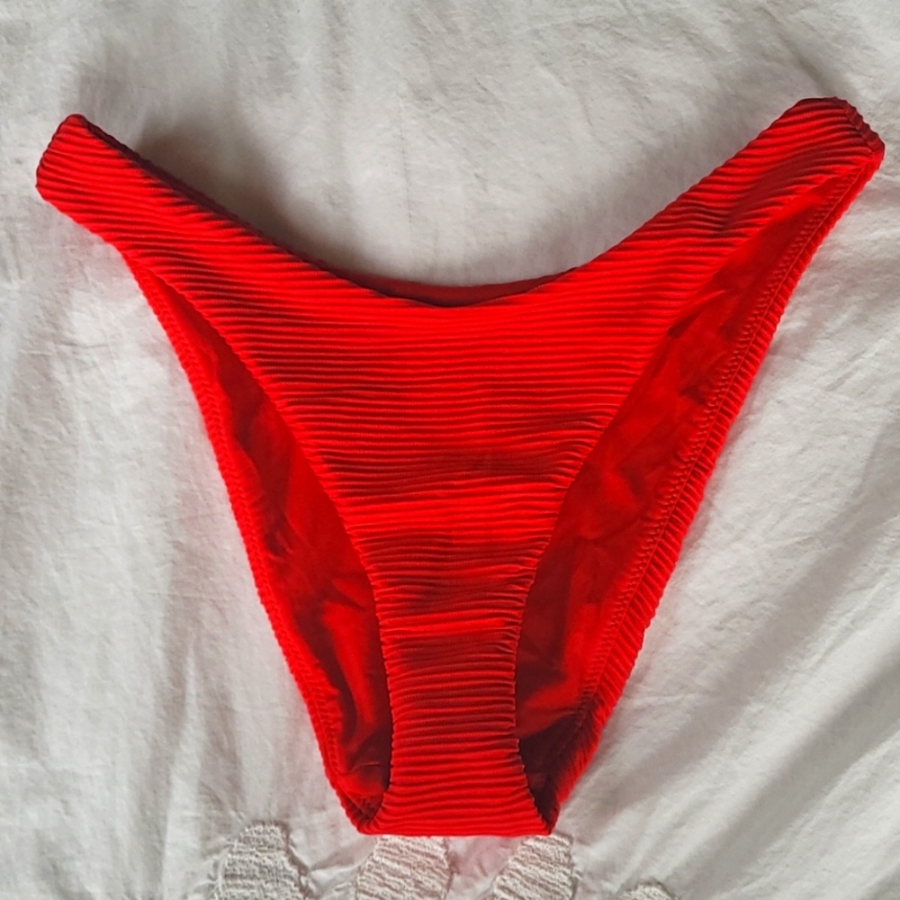 Seafolly Australia Red Swim Bikini Bottoms 6 Ribbed Essentials High Chili